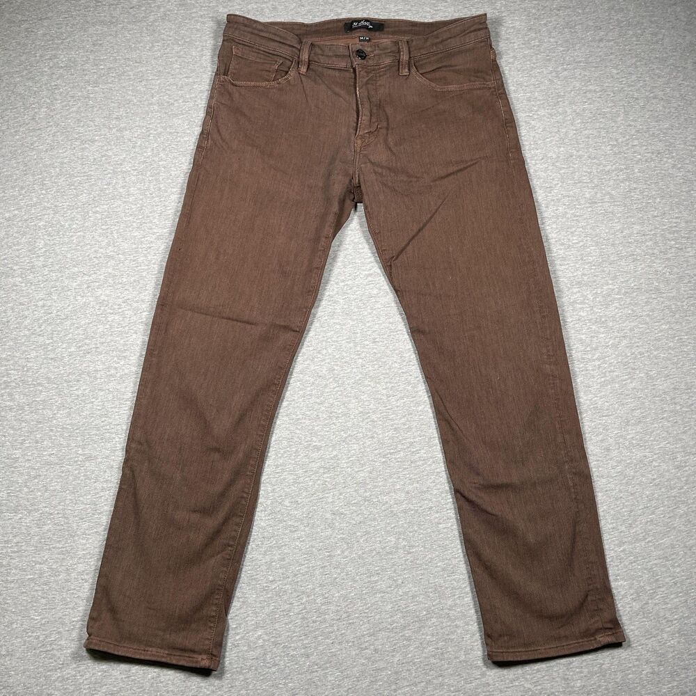 34 Heritage Jeans Mens 34x30 (34x28) Brown Slim Tapered Stretch Logo Zip Fly
